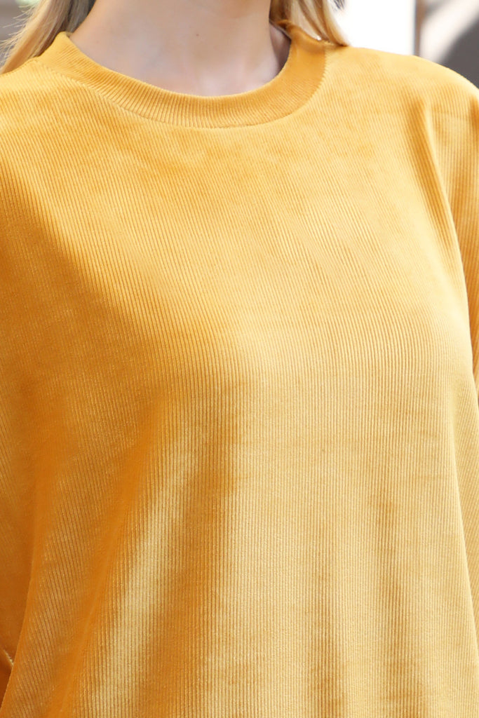 Long Sleeve Velvet Corduroy Top with Side Slit