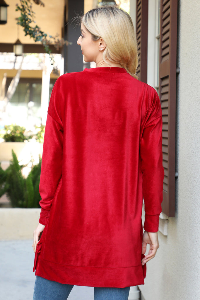 Long Sleeve Velvet Corduroy Top with Side Slit
