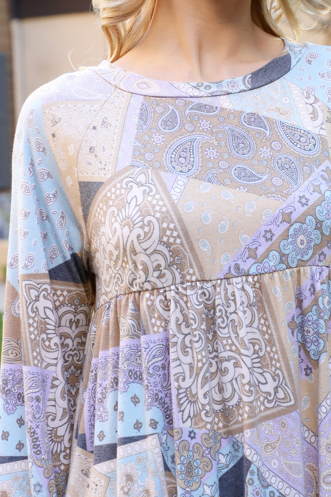 Long Puff Sleeve Paisley Printed Top