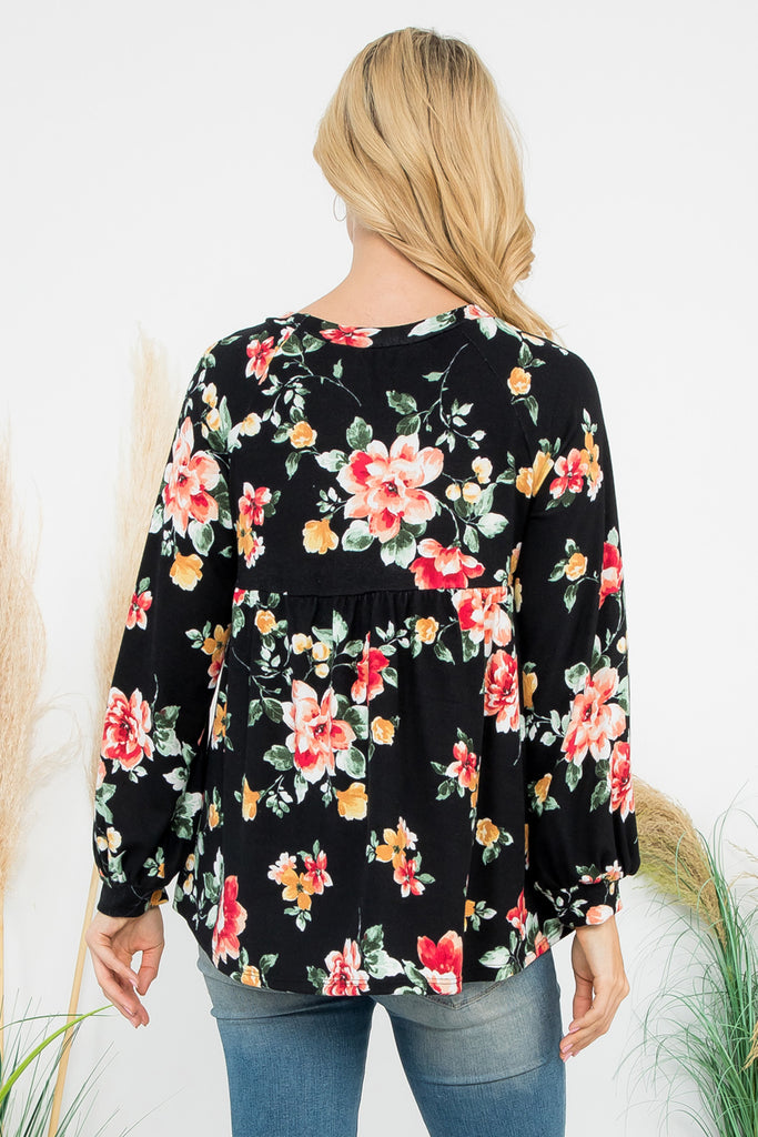 Long Puff Sleeve Floral Top