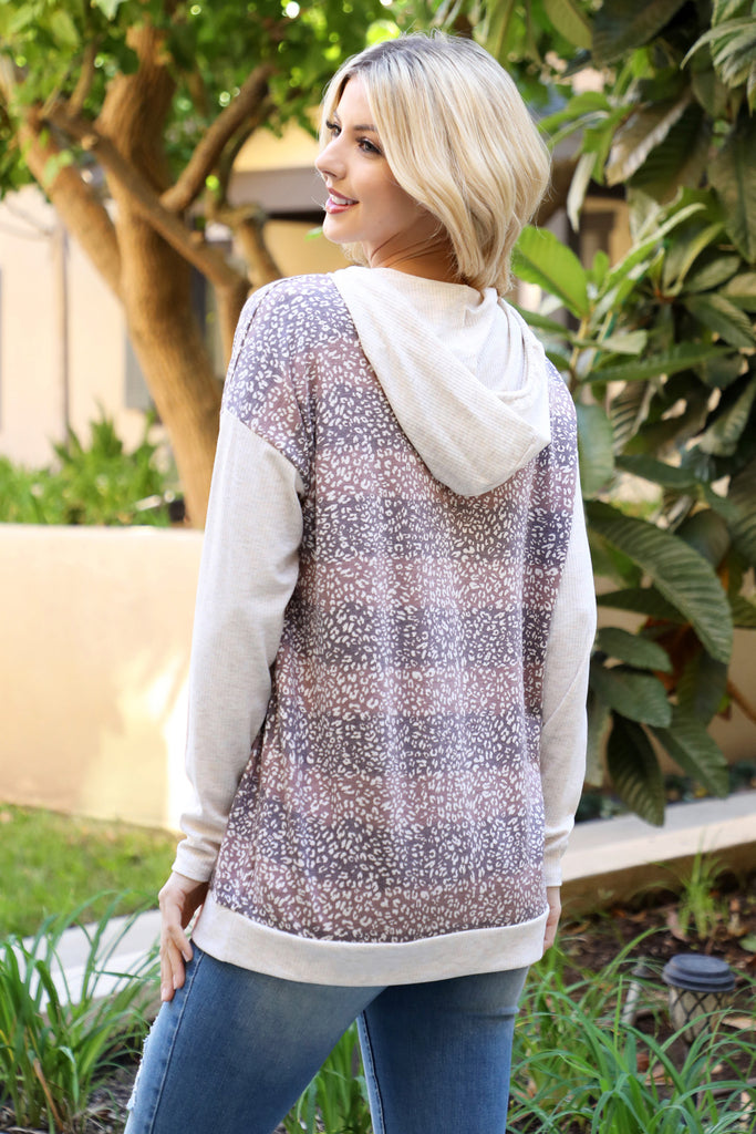 Bold Stripe Animal Print Hoodie with Drawstring
