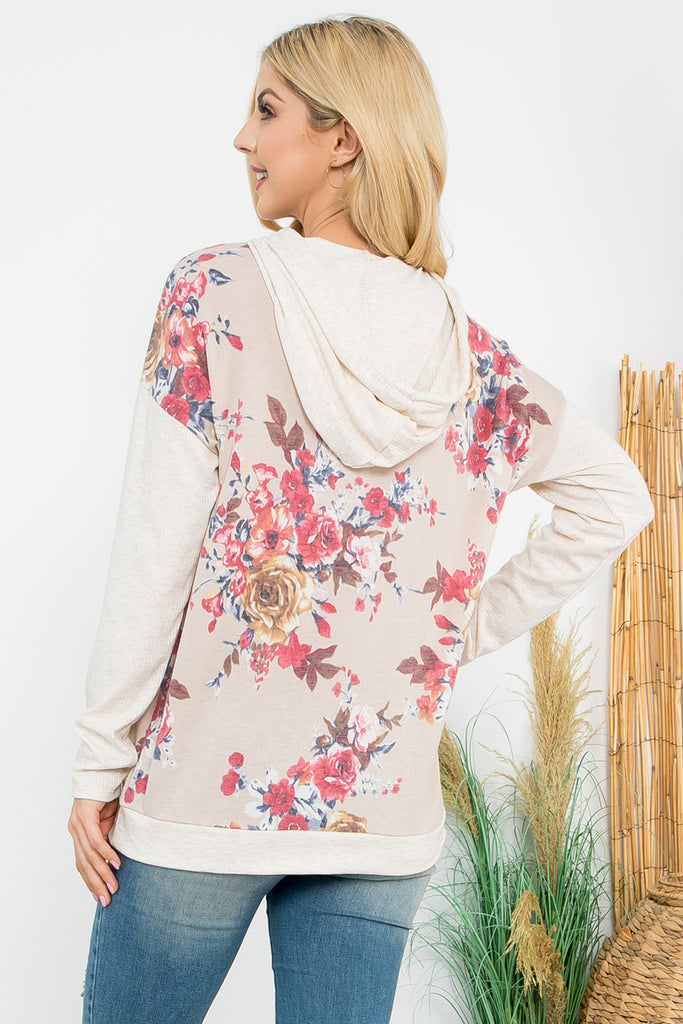 Floral Print Hoodie with Drawstring