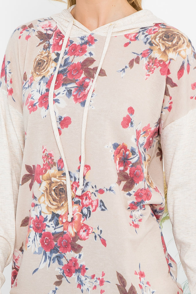 Floral Print Hoodie with Drawstring