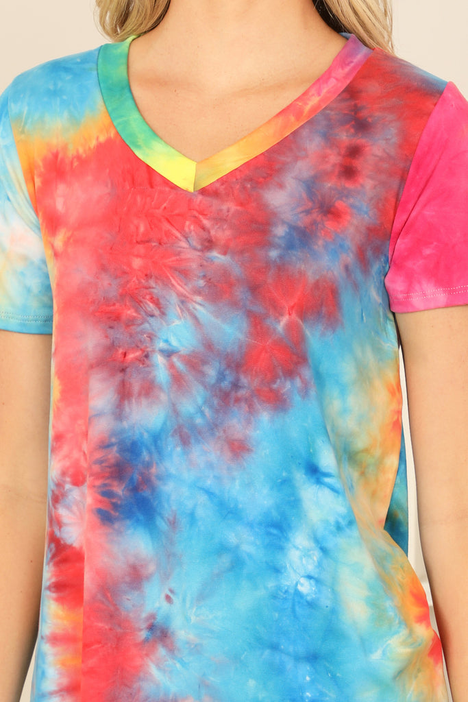 V-Neck Short Sleeve Tie Dye Top