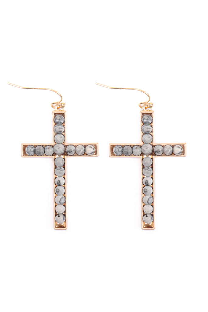 CROSS NATURAL STONE FISH HOOK DROP EARRINGS