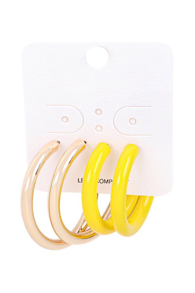 2 PAIR HOOP ROUND BAR EARRINGS W/ COLOR