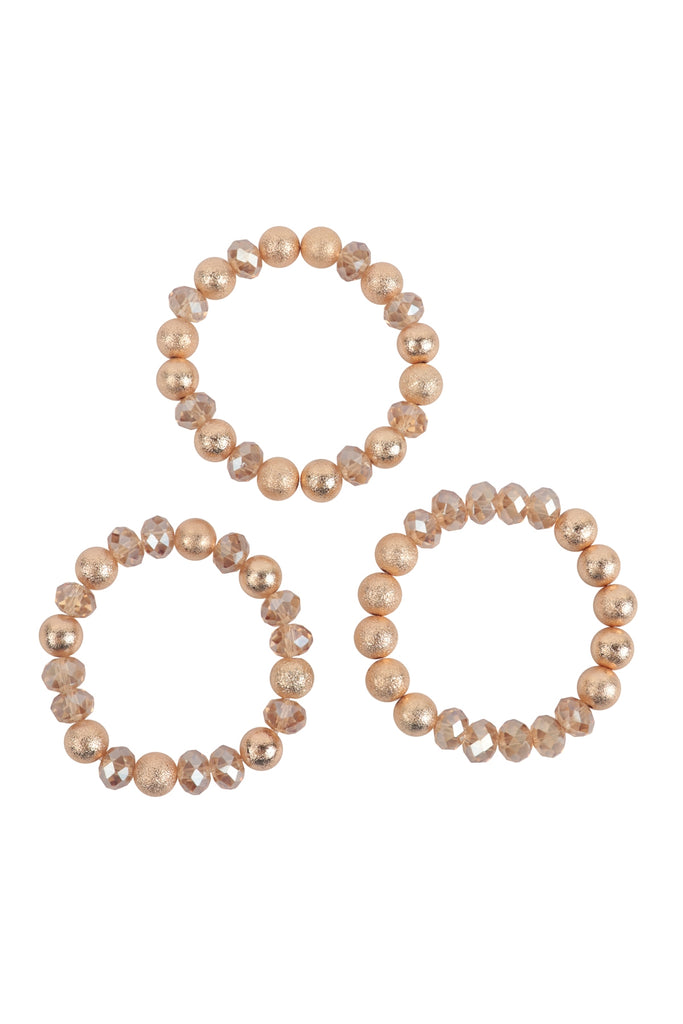 3 LINES STACKABLE TEXTURED CCB AND RONDELLE BEADS BRACELET