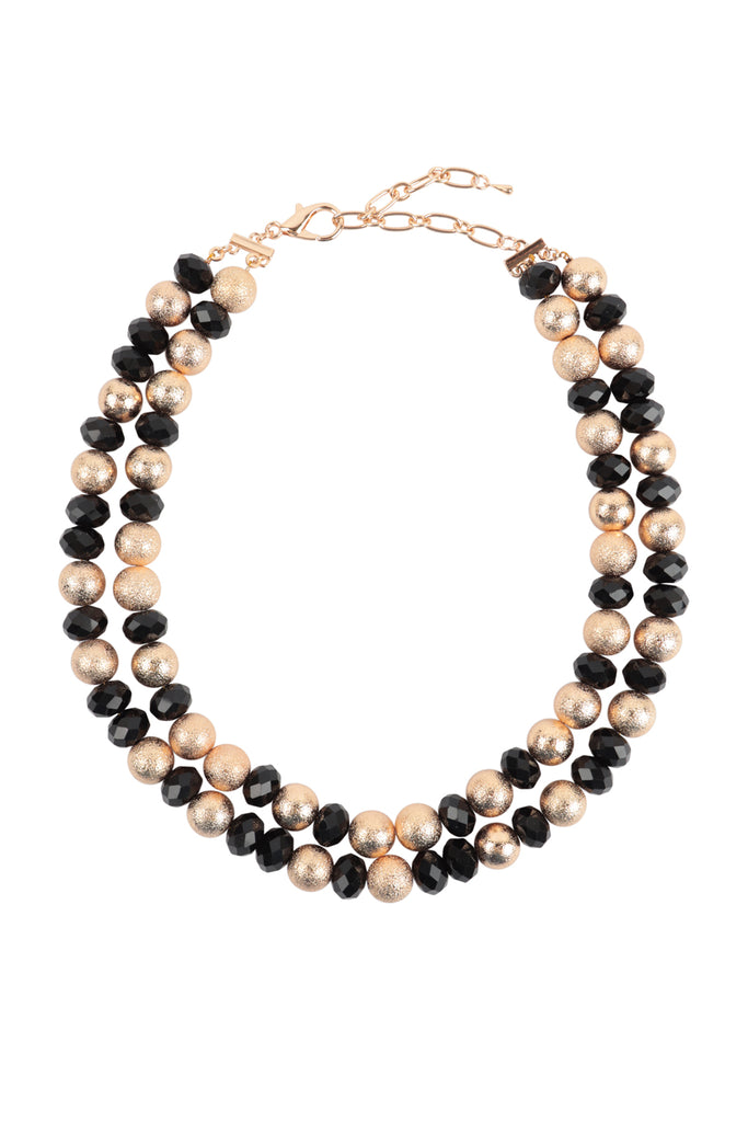 2 LINE TEXTURED CCB AND RONDELLE BEADS NECKLACE
