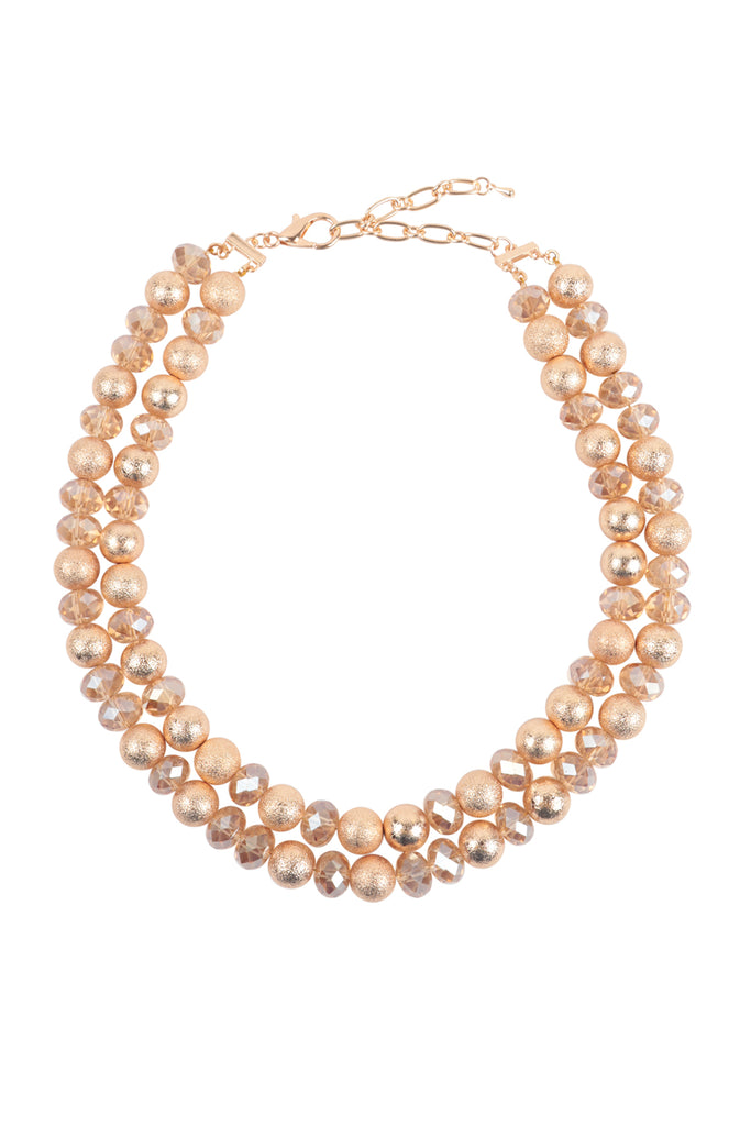2 LINE TEXTURED CCB AND RONDELLE BEADS NECKLACE