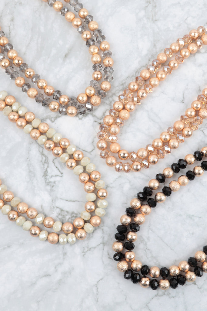 2 LINE TEXTURED CCB AND RONDELLE BEADS NECKLACE