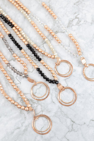 LAYERED CHAIN, NATURAL STONE CHIP MIX BEADS CRESCENT PENDANT NECKLACE