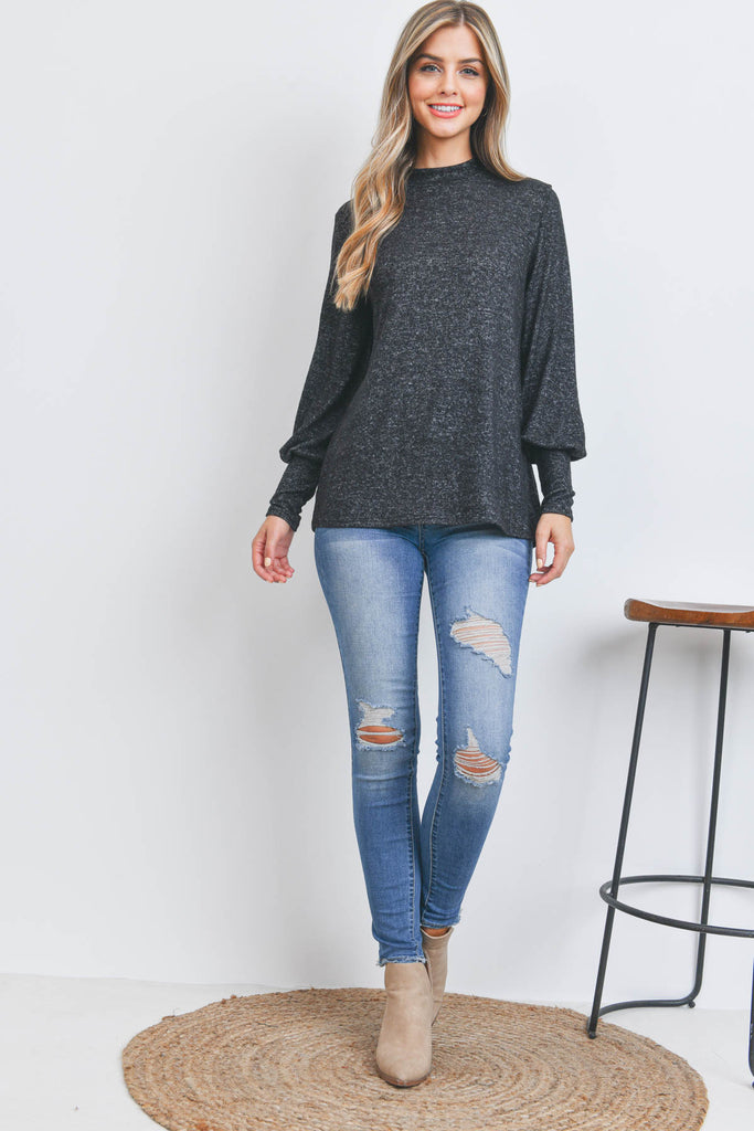 Puff Sleeve Mock Neck Top