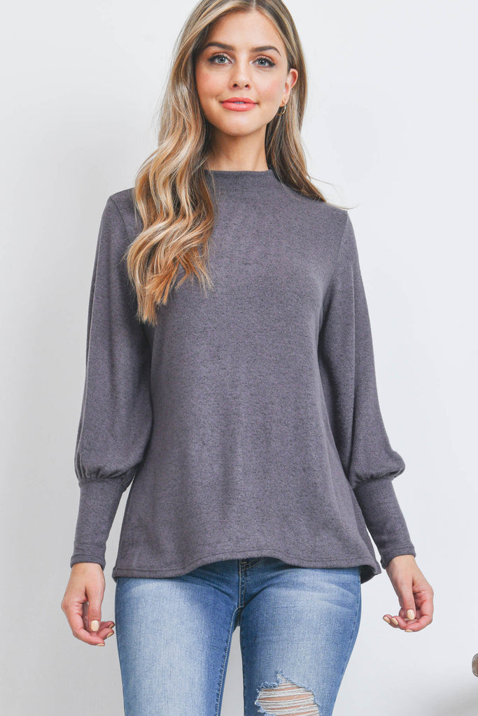 Puff Sleeve Mock Neck Top