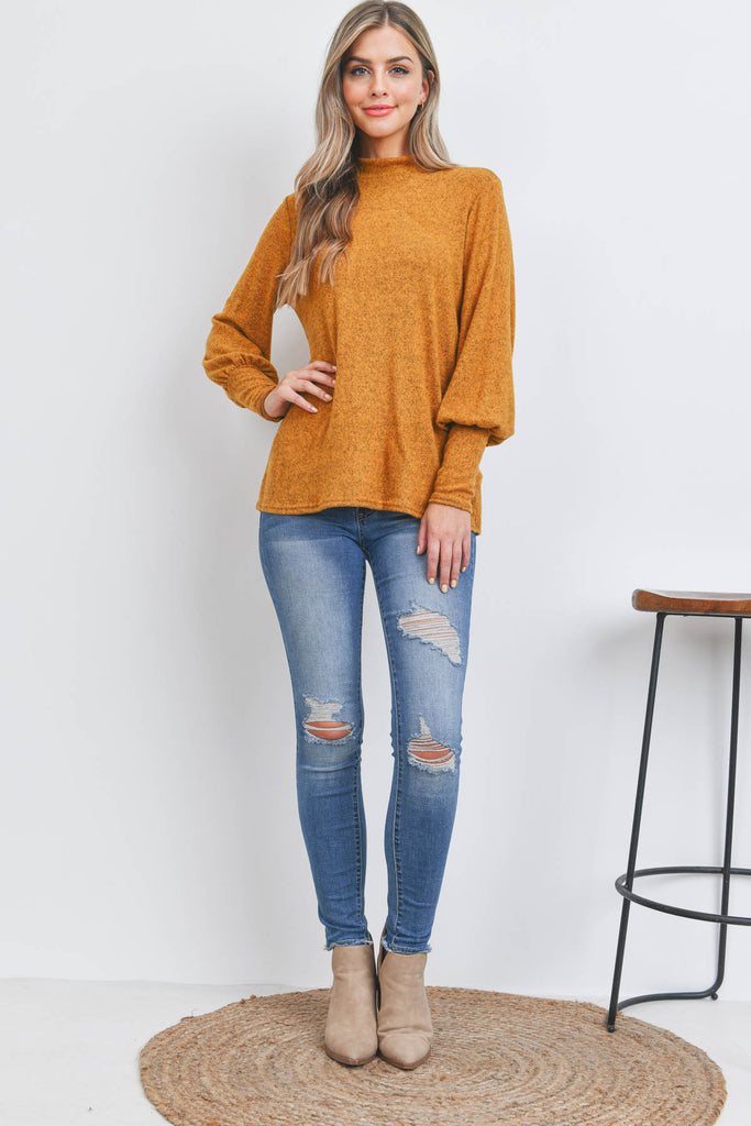 Puff Sleeve Mock Neck Top