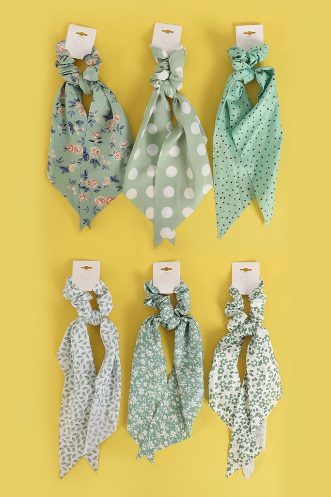 SPRING FLORAL ASSORTED DESIGNS SCRUNCHIE SCARF HAIR ACCESSORIES