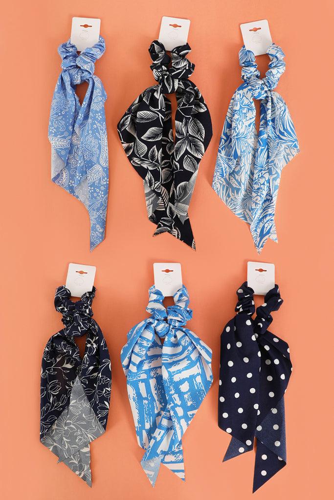 ASSORTED DESIGNS SCRUNCHIE SCARF HAIR ACCESSORIES