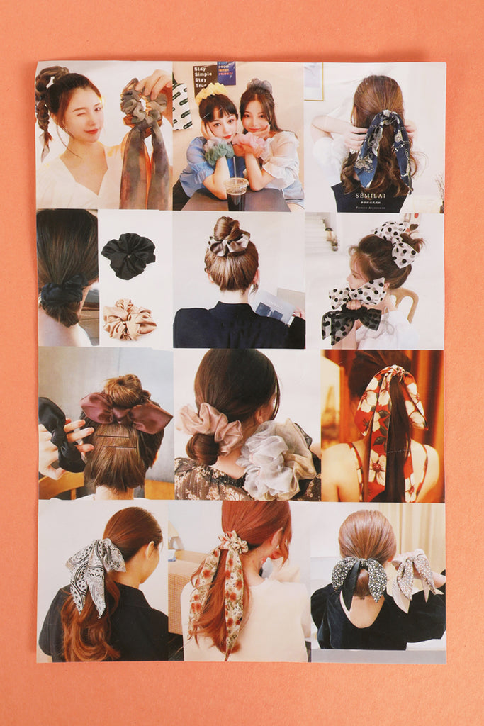 ASSORTED DESIGNS SCRUNCHIE SCARF HAIR ACCESSORIES