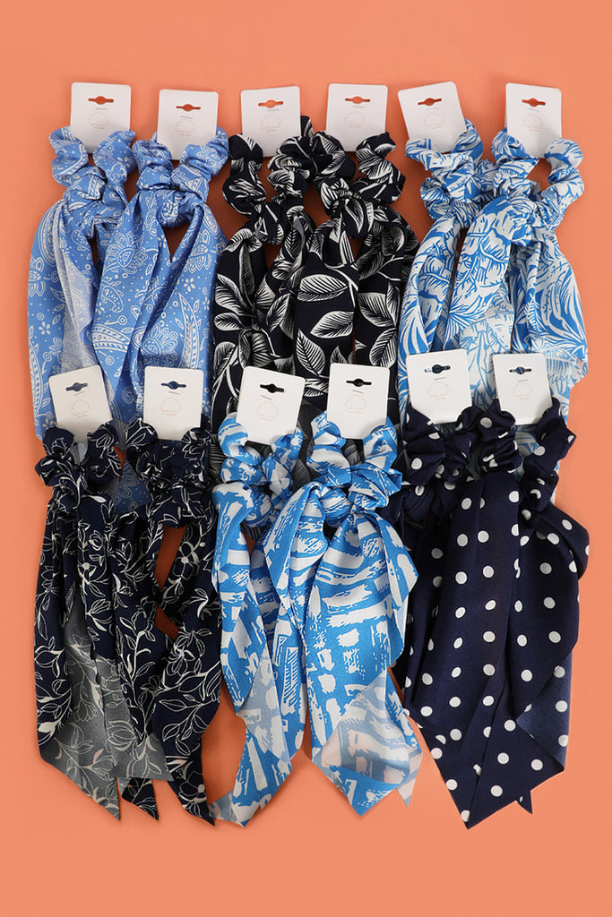 ASSORTED DESIGNS SCRUNCHIE SCARF HAIR ACCESSORIES