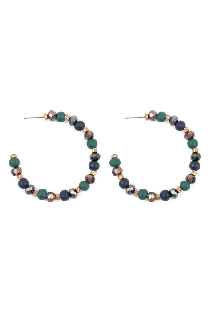WOOD, MIX BEADS HOOP EARRINGS