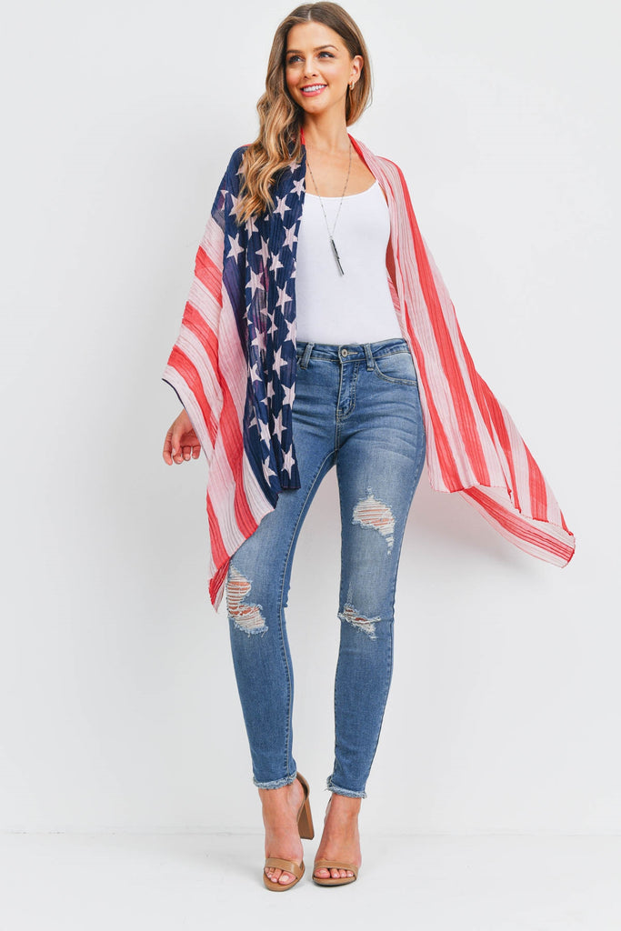 USA FLAG PRINT KIMONO WRAP SCARF