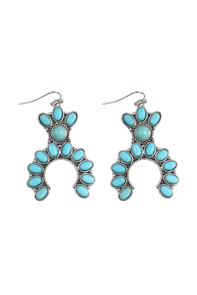 WESTERN CONCHO NATURAL STONE SEMI HOOP DANGLE EARRINGS
