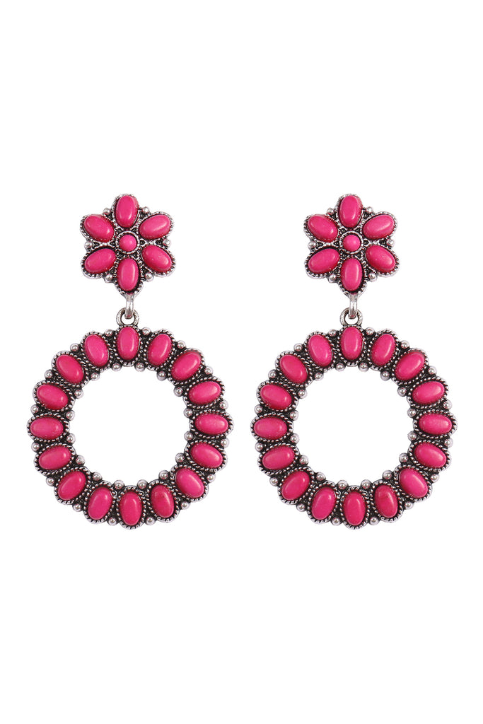 FLOWER ROUND NATURAL STONE DROP DANGLE EARRINGS