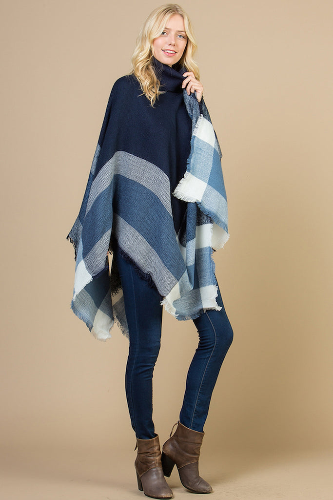PLAID KNITTED TURTLEKNECK PONCHO
