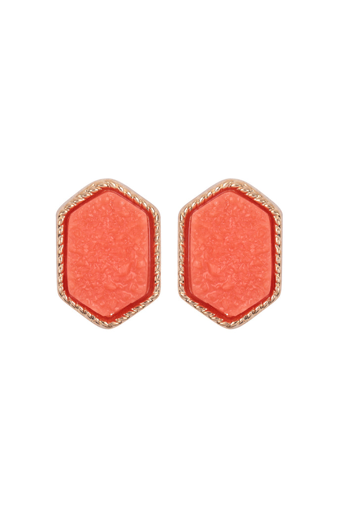 DRUZY HEXAGON POST EARRINGS
