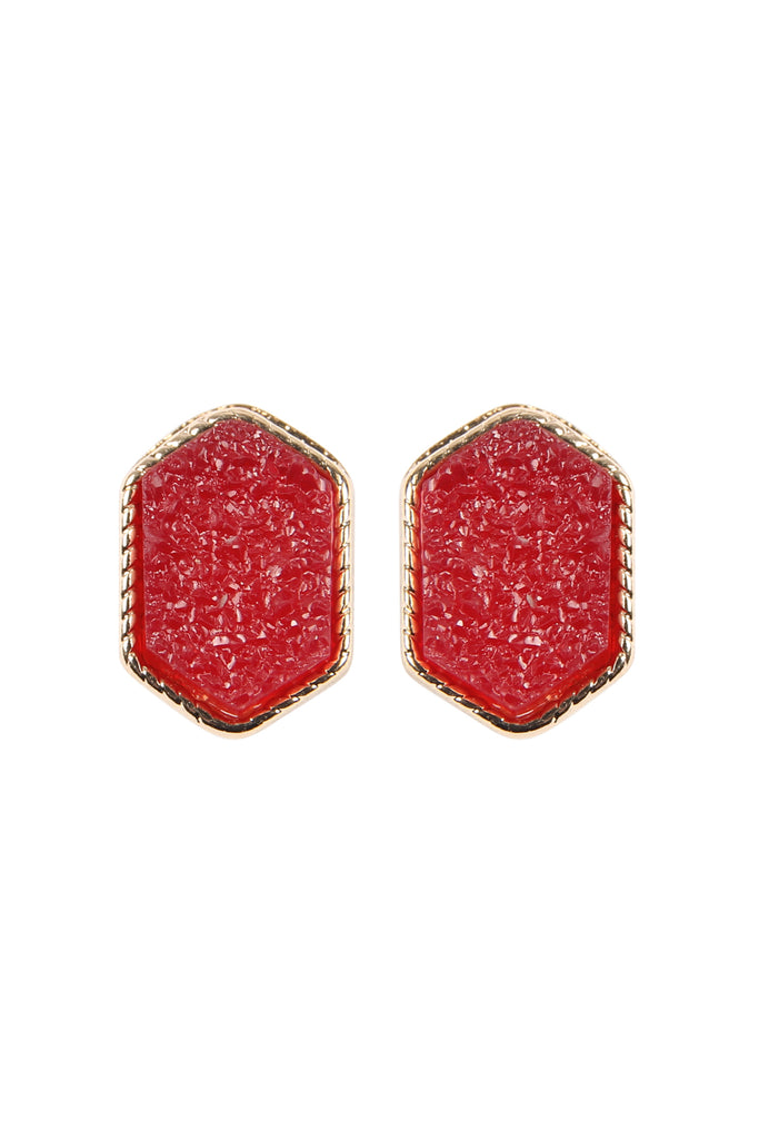 DRUZY HEXAGON POST EARRINGS