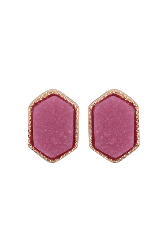 DRUZY HEXAGON POST EARRINGS