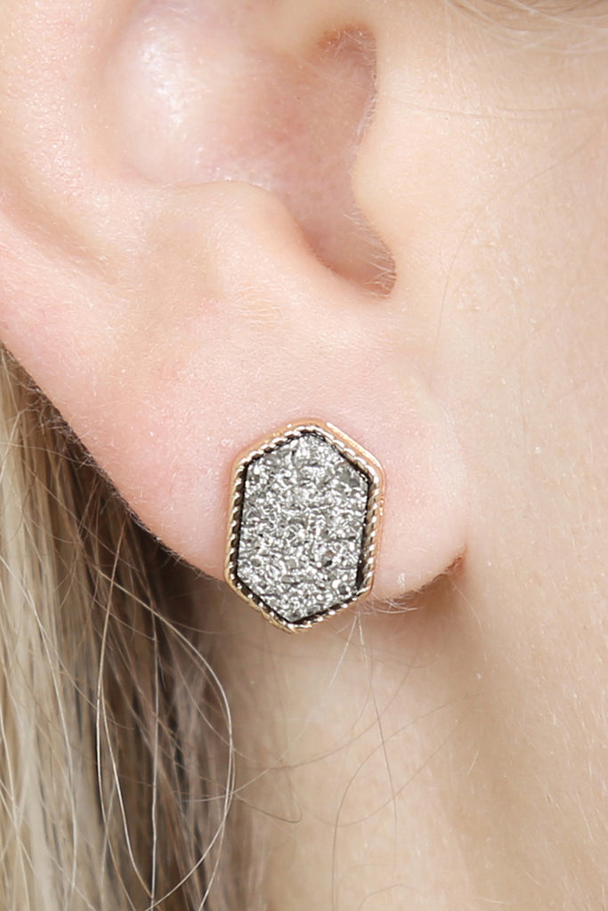 DRUZY HEXAGON POST EARRINGS