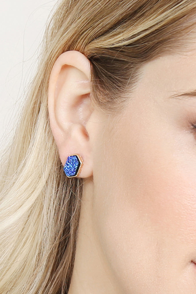 DRUZY HEXAGON POST EARRINGS