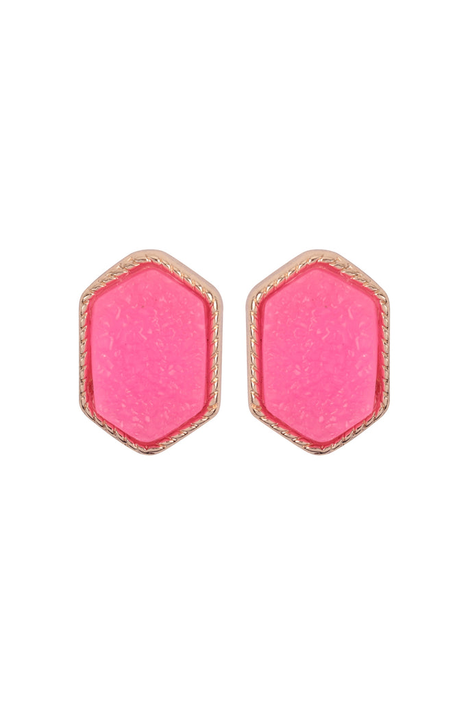 DRUZY HEXAGON POST EARRINGS