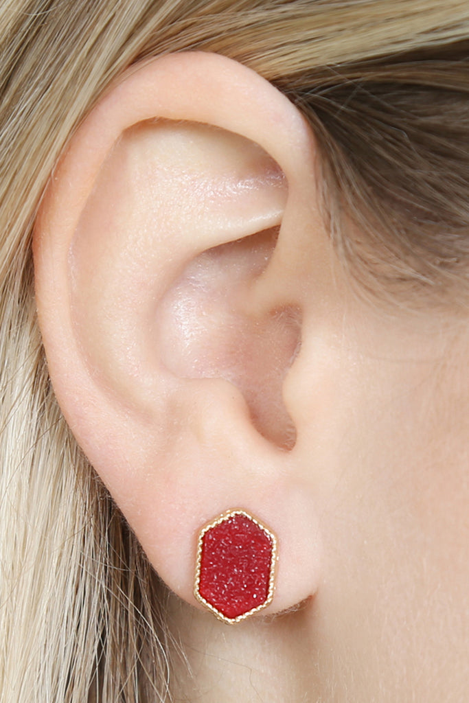 DRUZY HEXAGON POST EARRINGS