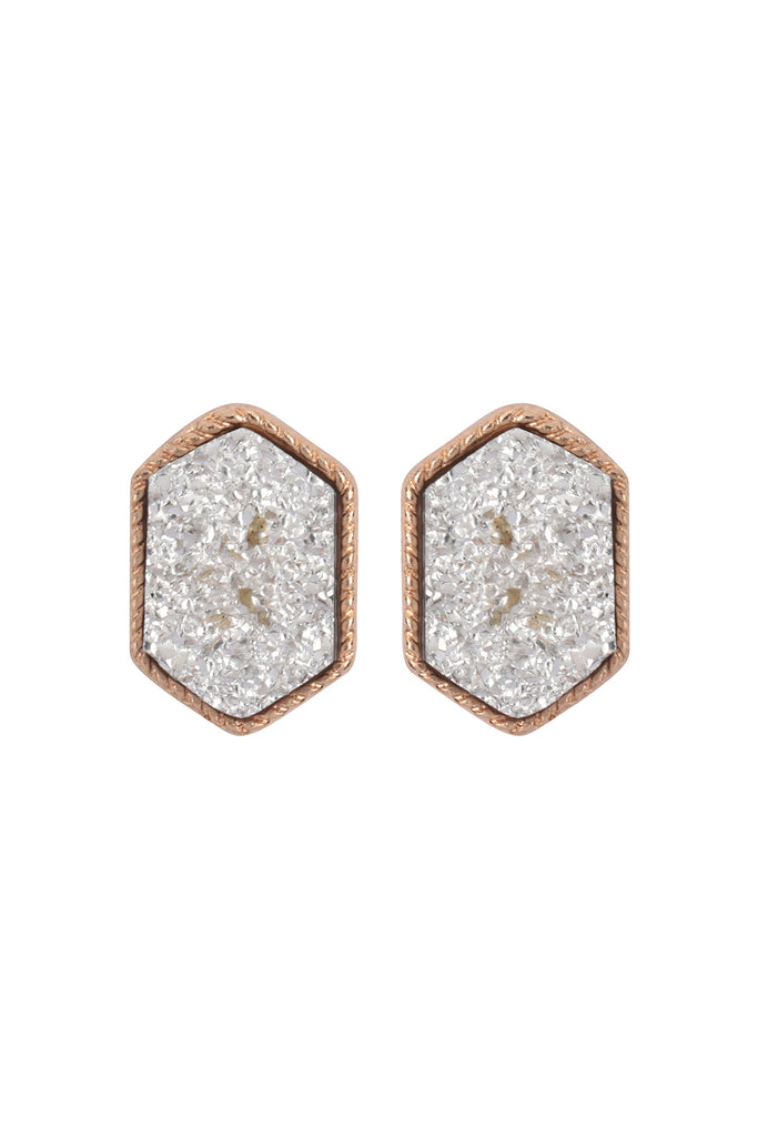 DRUZY HEXAGON POST EARRINGS