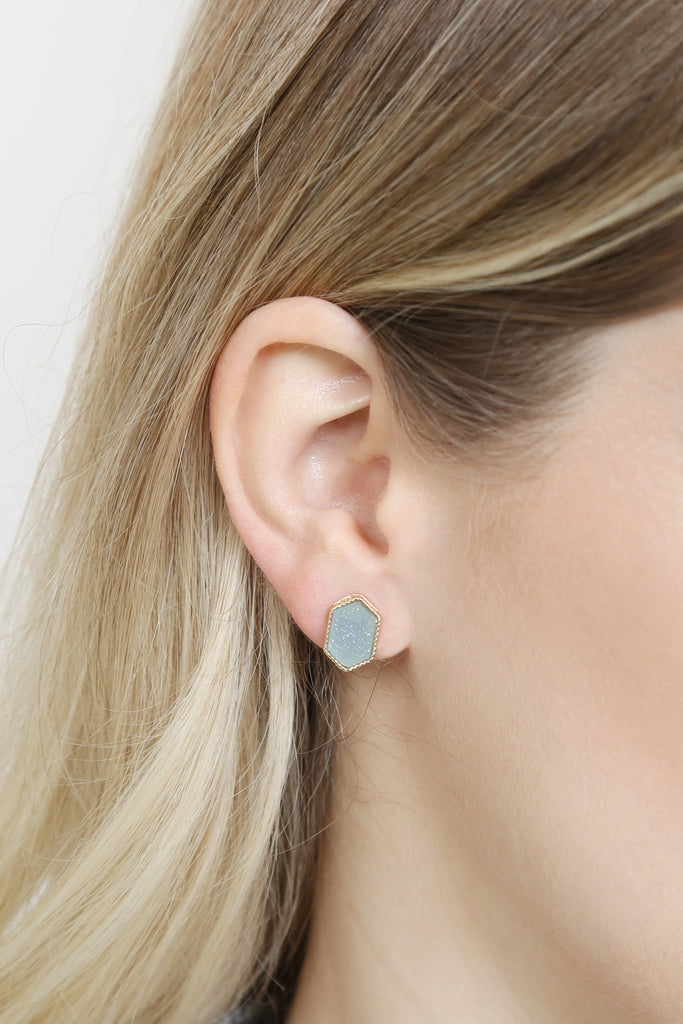 DRUZY HEXAGON POST EARRINGS