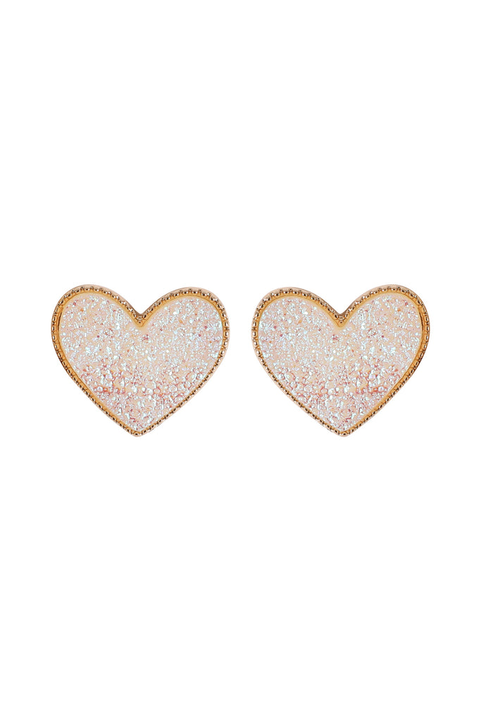 HEART DRUZY STUD EARRINGS