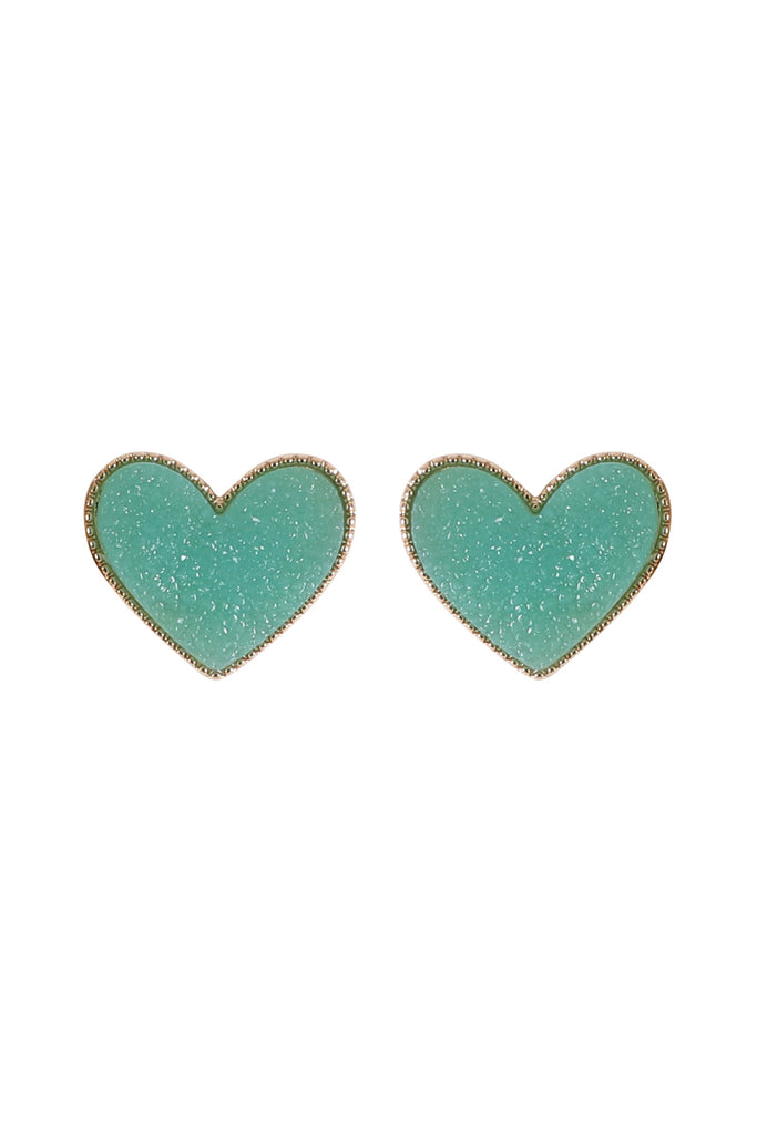 HEART DRUZY STUD EARRINGS
