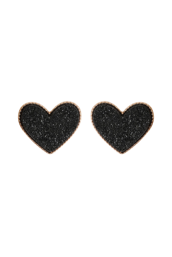 HEART DRUZY STUD EARRINGS