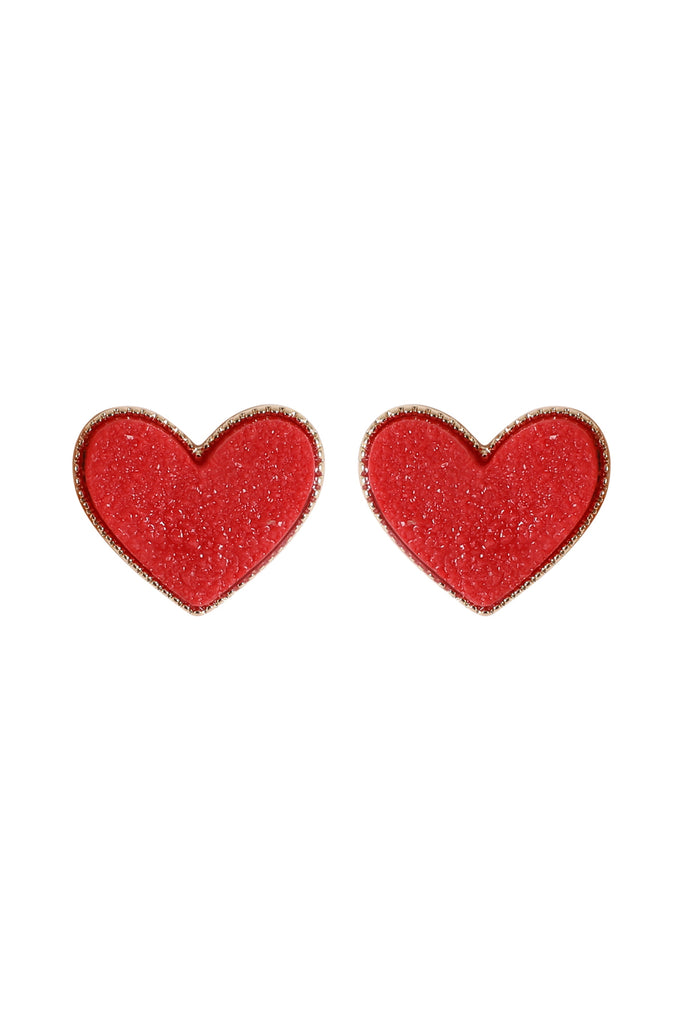 HEART DRUZY STUD EARRINGS