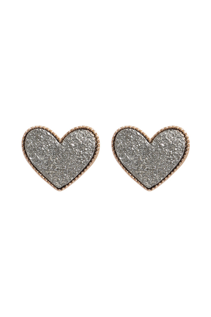 HEART DRUZY STUD EARRINGS