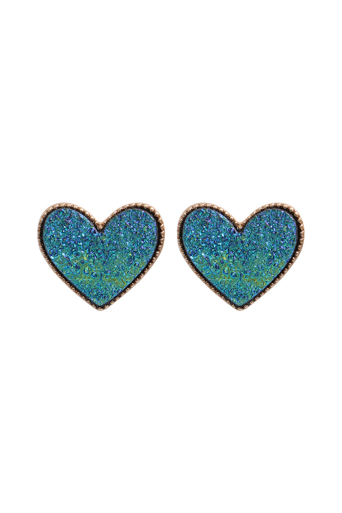 HEART DRUZY STUD EARRINGS