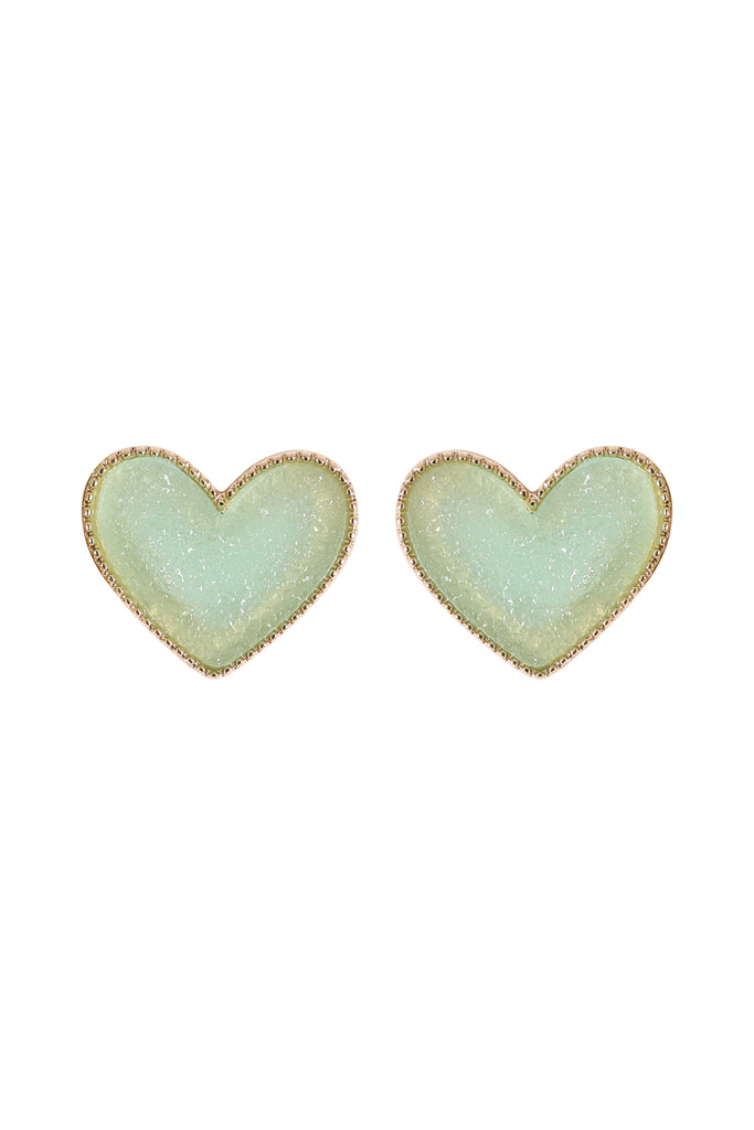 HEART DRUZY STUD EARRINGS