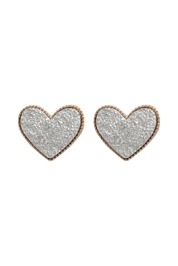 HEART DRUZY STUD EARRINGS