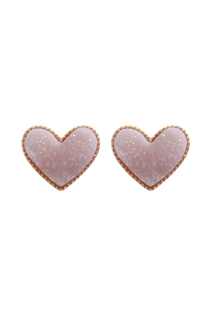 HEART DRUZY POST EARRINGS