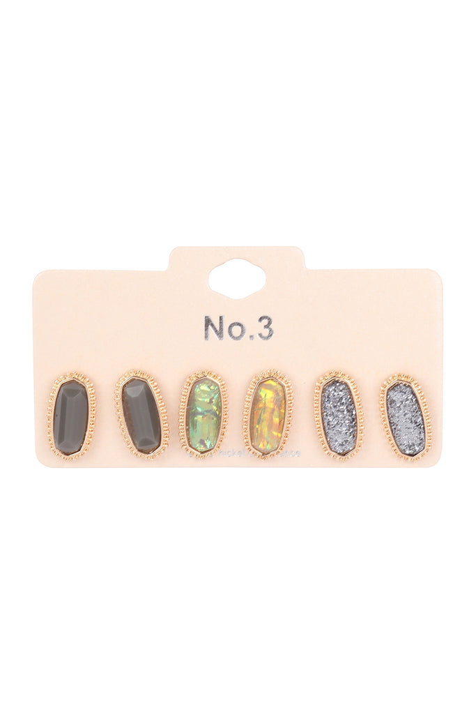 VE2871 - 3-PAIR STONE EARRING SET