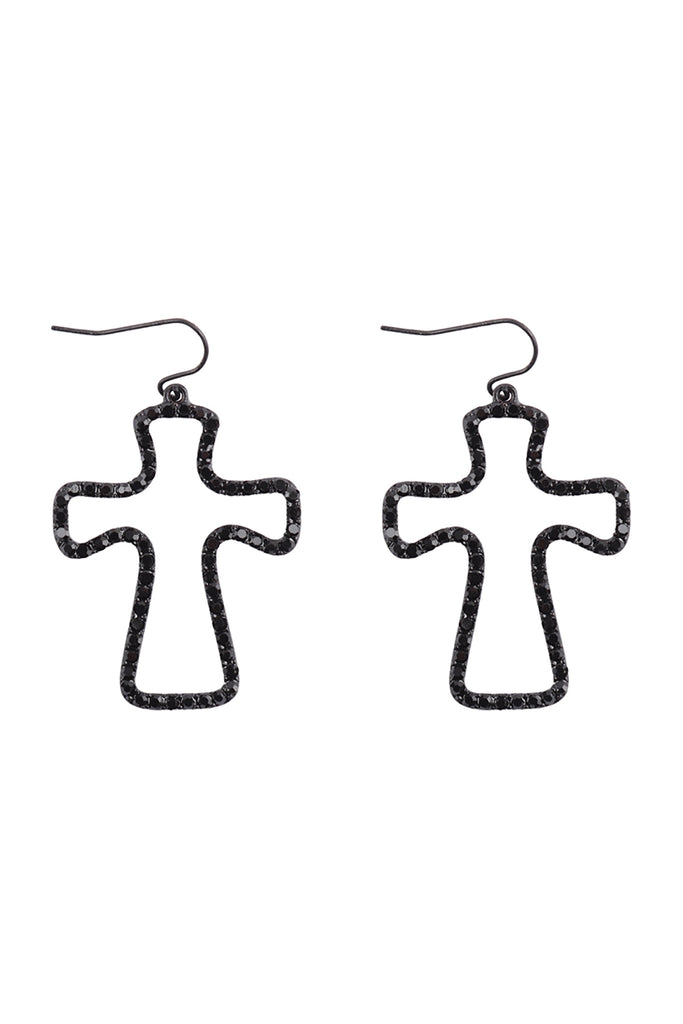 OPEN CUT PAVE RHINESTONE DROP HOOK EARRINGS