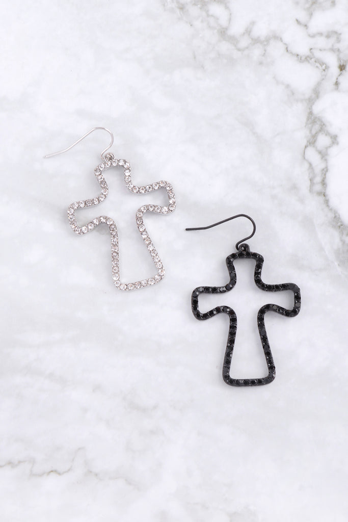 OPEN CUT PAVE RHINESTONE DROP HOOK EARRINGS