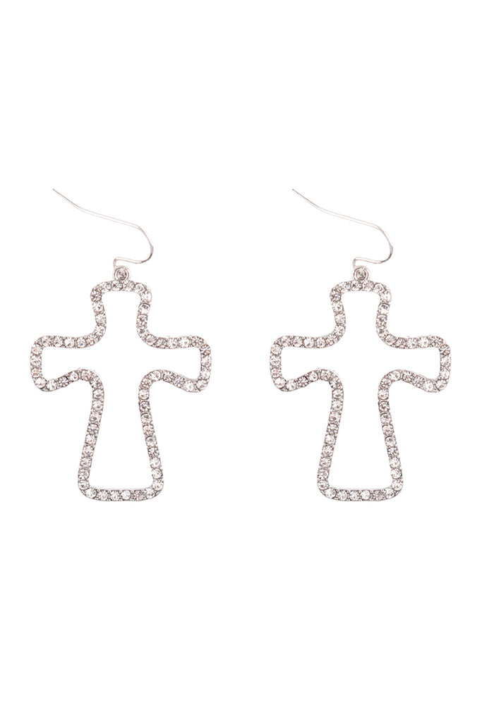 OPEN CUT PAVE RHINESTONE DROP HOOK EARRINGS