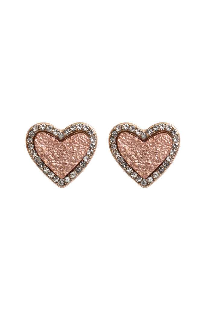 VALENTINE HEART DRUZY WITH RHINESTONE POST EARRINGS